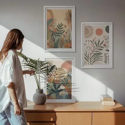 Pflanzenmotive in gedeckten Farben 3er-Set Bilder mit Rahmen