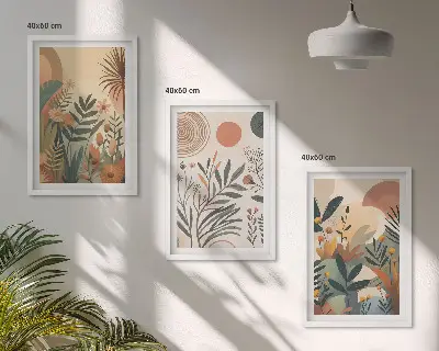Pflanzenmotive in gedeckten Farben 3er-Set Bilder mit Rahmen