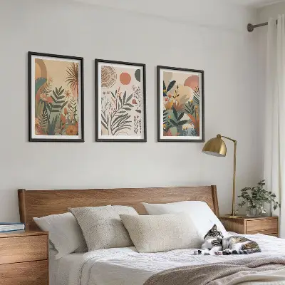 Pflanzenmotive in gedeckten Farben 3er-Set Bilder mit Rahmen