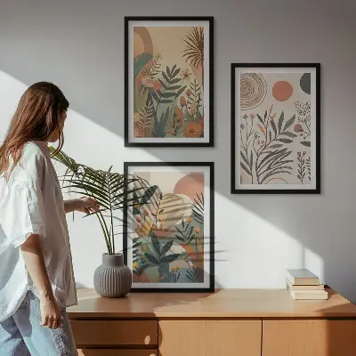 Pflanzenmotive in gedeckten Farben 3er-Set Bilder mit Rahmen