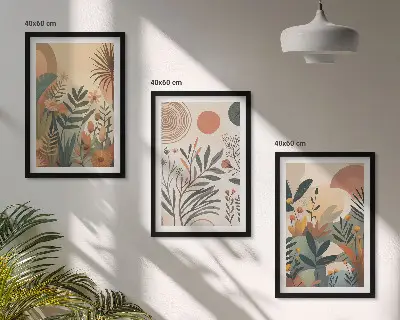 Pflanzenmotive in gedeckten Farben 3er-Set Bilder mit Rahmen