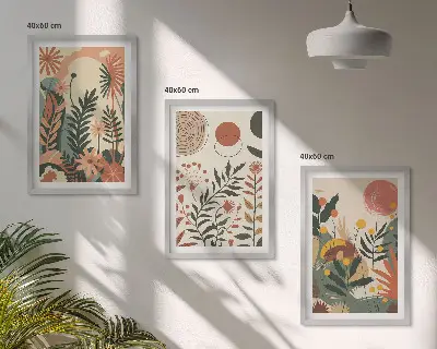 Gerahmtes Bilderset mit Vintage-Pflanzenmuster in Pastellfarben