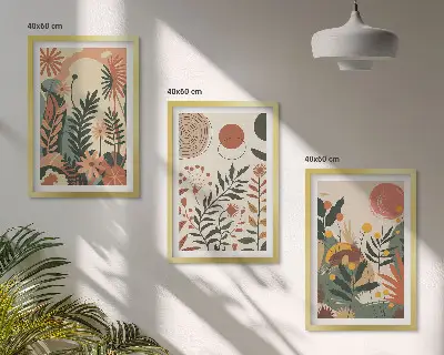 Gerahmtes Bilderset mit Vintage-Pflanzenmuster in Pastellfarben