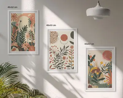 Gerahmtes Bilderset mit Vintage-Pflanzenmuster in Pastellfarben