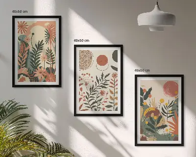 Gerahmtes Bilderset mit Vintage-Pflanzenmuster in Pastellfarben