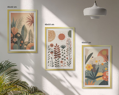 Bilder-3er-set mit rahmen Boho-Pflanzenmuster Natur