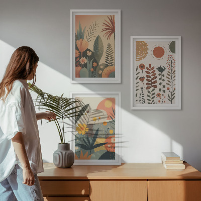 Bilder-3er-set mit rahmen Boho-Pflanzenmuster Natur