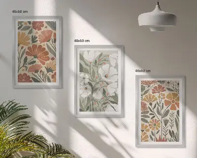 Gerahmtes Bilderset mit Blumenmuster in Orange und Grün