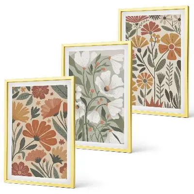 Gerahmtes Bilderset mit Blumenmuster in Orange und Grün
