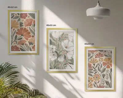 Gerahmtes Bilderset mit Blumenmuster in Orange und Grün