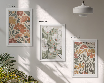 Gerahmtes bilderset Blumenmuster in Orange und Grün