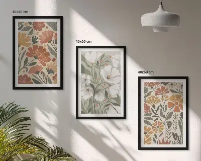 Gerahmtes Bilderset mit Blumenmuster in Orange und Grün