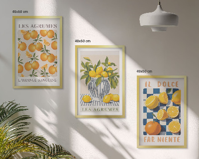 Gerahmtes bilderset Retro gelbe Zitrusfrüchte