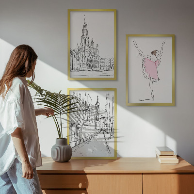 Gerahmtes bilderset Stilvolle Ballerinen und Architektur