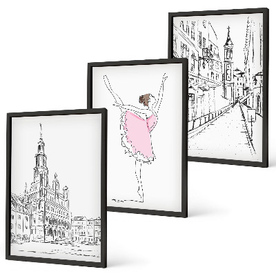 Gerahmtes bilderset Stilvolle Ballerinen und Architektur
