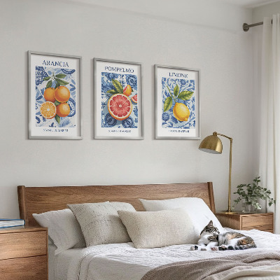 Bilder-3er-set mit rahmen Vintage-Illustrationen von Zitrusfrüchten