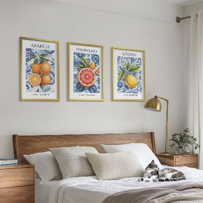 Bilder-3er-set mit rahmen Vintage-Illustrationen von Zitrusfrüchten