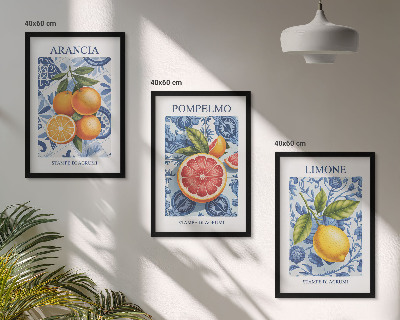 Bilder-3er-set mit rahmen Vintage-Illustrationen von Zitrusfrüchten