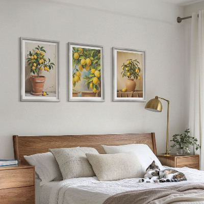 Bilder-3er-set mit rahmen Zitronenbäumchen im Topf und in der Vase