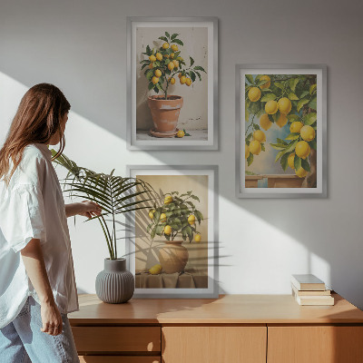 Bilder-3er-set mit rahmen Zitronenbäumchen im Topf und in der Vase
