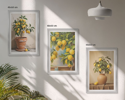 Bilder-3er-set mit rahmen Zitronenbäumchen im Topf und in der Vase