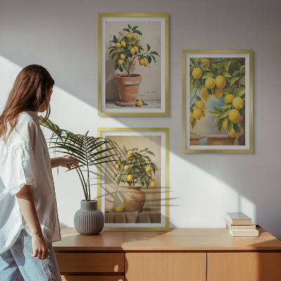 Bilder-3er-set mit rahmen Zitronenbäumchen im Topf und in der Vase