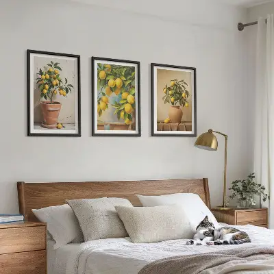 Zitronenbäumchen im Topf und in der Vase 3er-Set Bilder mit Rahmen