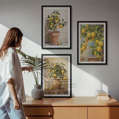 Bilder-3er-set mit rahmen Zitronenbäumchen im Topf und in der Vase