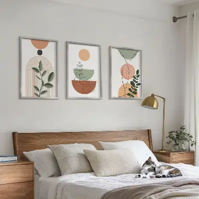 Abstrakte Pflanzenformen 3er-Set Bilder mit Rahmen