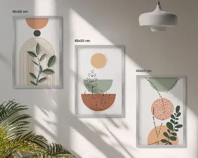Abstrakte Pflanzenformen 3er-Set Bilder mit Rahmen