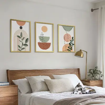 Abstrakte Pflanzenformen 3er-Set Bilder mit Rahmen