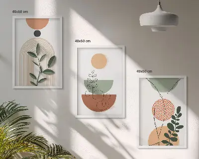 Abstrakte Pflanzenformen 3er-Set Bilder mit Rahmen