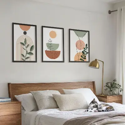 Abstrakte Pflanzenformen 3er-Set Bilder mit Rahmen