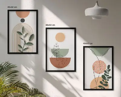 Abstrakte Pflanzenformen 3er-Set Bilder mit Rahmen