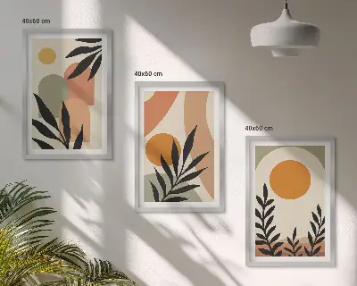 Abstrakte Pflanzenformen 3er-Set Bilder mit Rahmen
