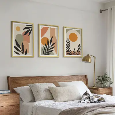 Abstrakte Pflanzenformen 3er-Set Bilder mit Rahmen