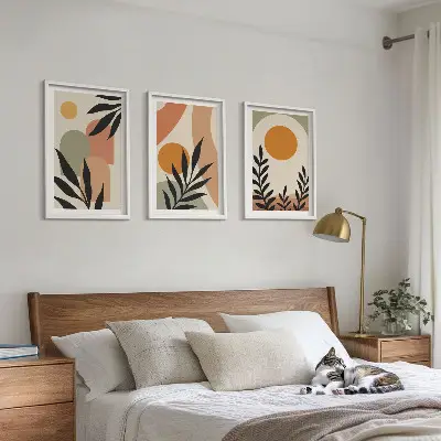 Abstrakte Pflanzenformen 3er-Set Bilder mit Rahmen