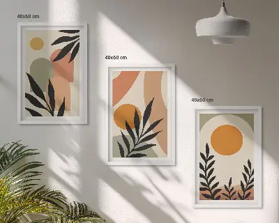 Abstrakte Pflanzenformen 3er-Set Bilder mit Rahmen