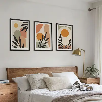 Abstrakte Pflanzenformen 3er-Set Bilder mit Rahmen