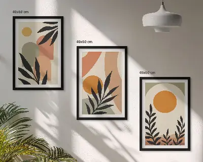 Abstrakte Pflanzenformen 3er-Set Bilder mit Rahmen