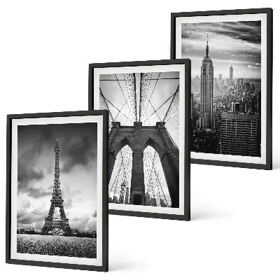 Monochromatische Brückentürme 3er-Set Bilder mit Rahmen