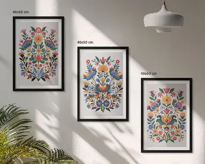 Gerahmtes Bilderset mit Blumenmuster in intensiven Farben