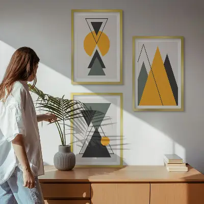 Abstrakte geometrische Formen 3er-Set Bilder mit Rahmen