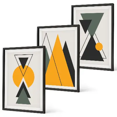 Abstrakte geometrische Formen 3er-Set Bilder mit Rahmen