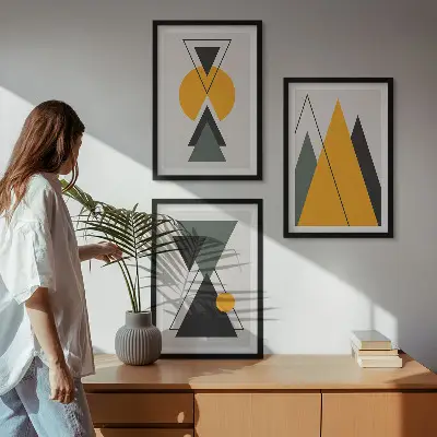 Abstrakte geometrische Formen 3er-Set Bilder mit Rahmen