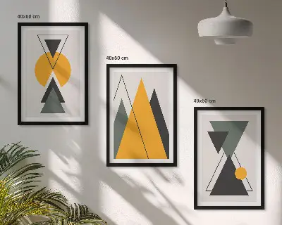 Abstrakte geometrische Formen 3er-Set Bilder mit Rahmen