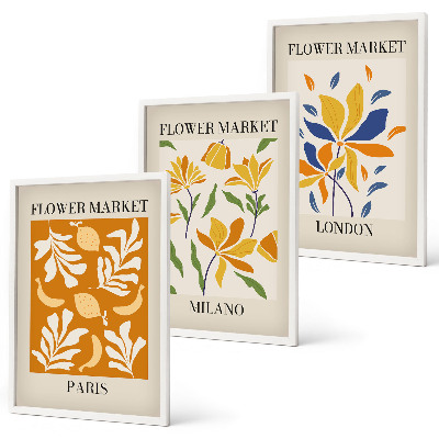 Gerahmtes bilderset Blumenposter Paris Mailand London