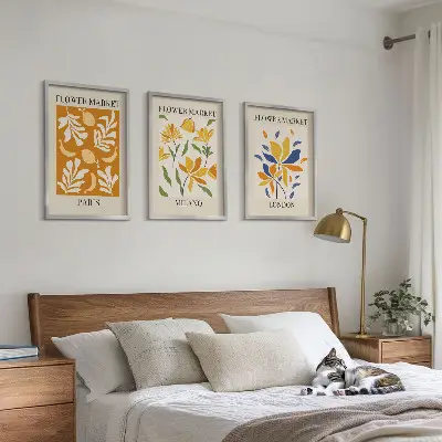 Gerahmtes Bilderset mit Blumenmotiven von Paris Mailand und London