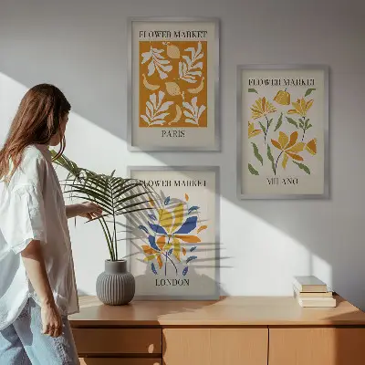 Gerahmtes Bilderset mit Blumenmotiven von Paris Mailand und London