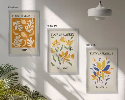Gerahmtes Bilderset mit Blumenmotiven von Paris Mailand und London